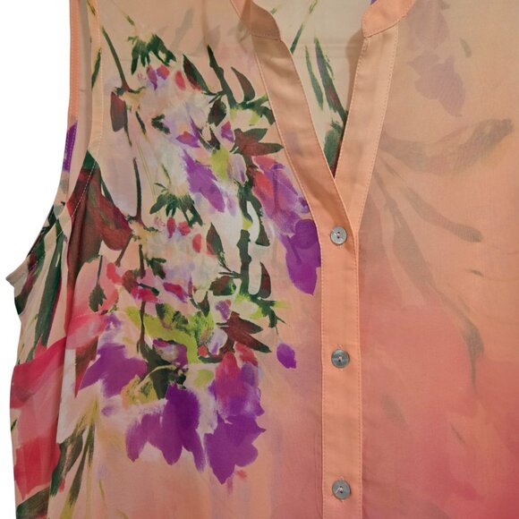 Susan Graver Sheer Pink Floral Blouse Tunic Swim Coverup 10 Excellent Condition - Picture 4 of 8